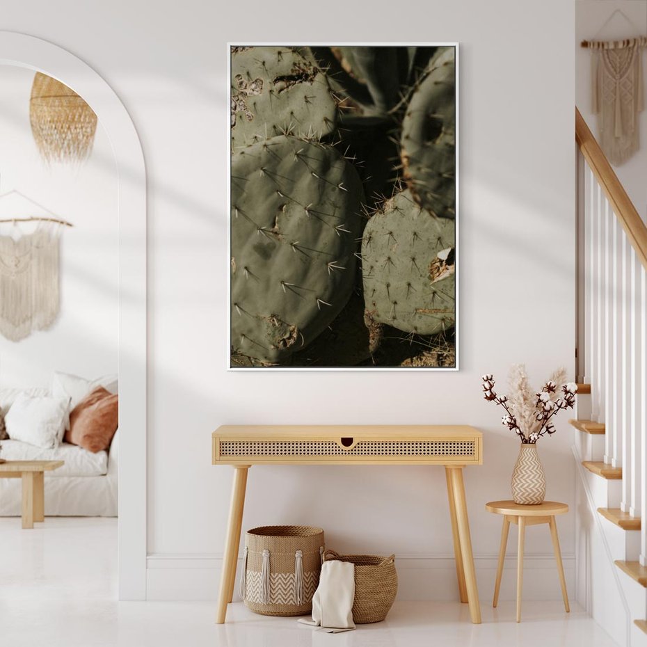 Obraz w ramie 80x120 - Urok Egzotyki - kaktusy, boho - rama biała