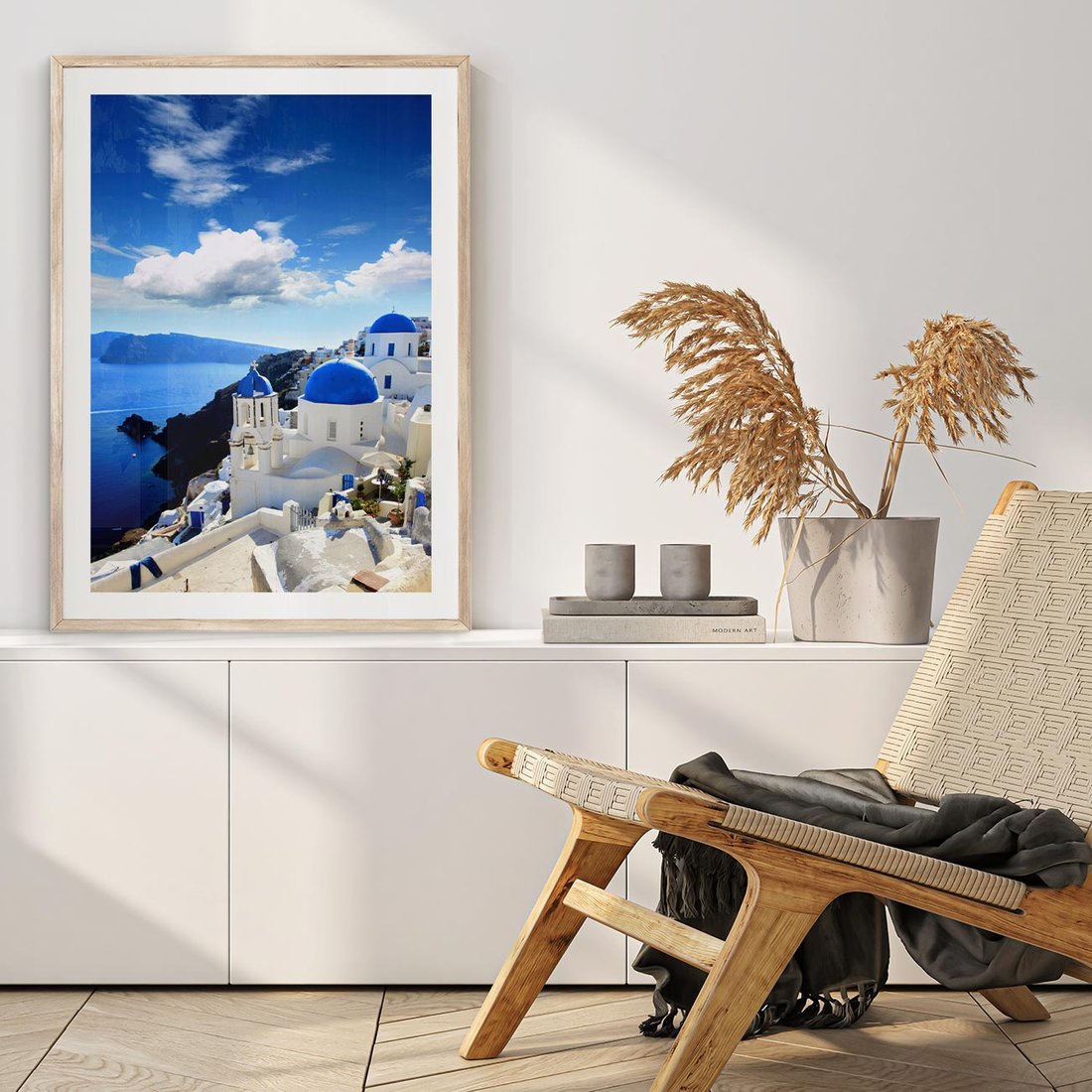 Plakat w ramie 50x70 - Magiczne Widoki - Santorini, perspektywa - rama drewno