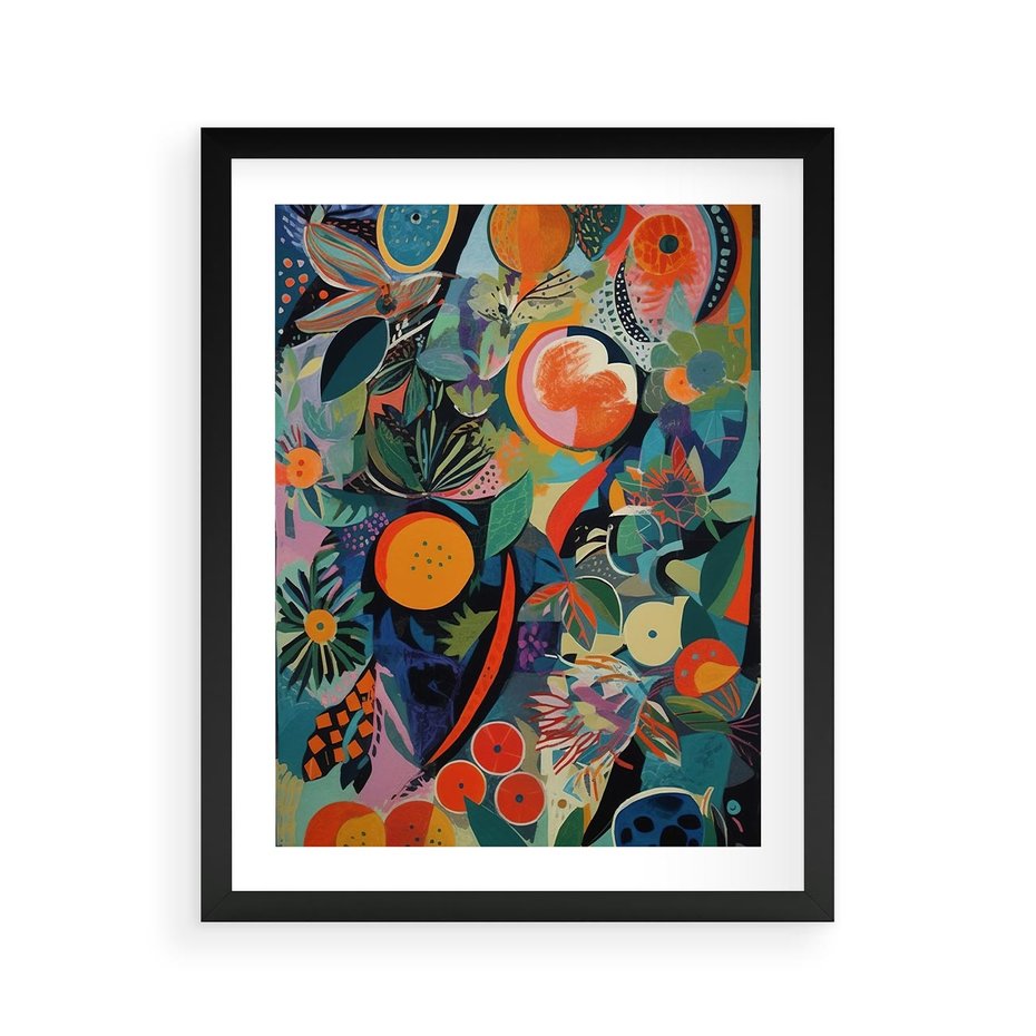 Plakat w ramie 40x50 - Echa Nietuzinkowych Wzorców - abstrakcyjny obraz olejny, jak picasso - rama czarna