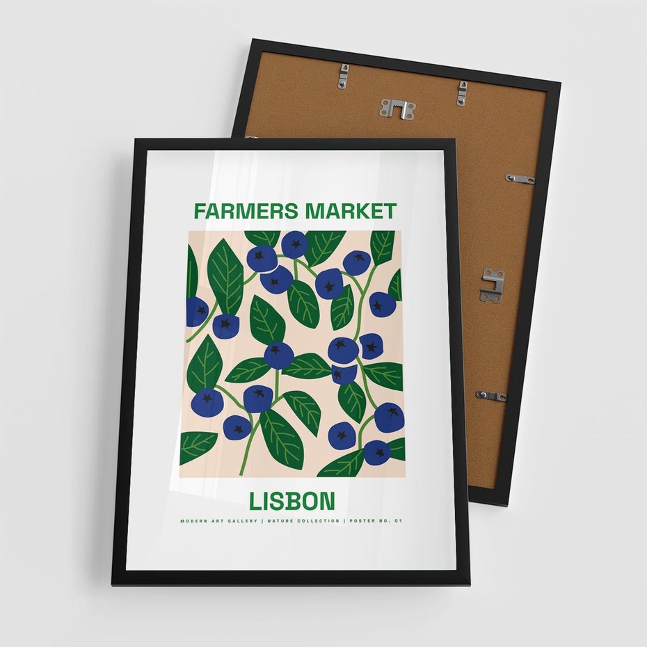 Plakat w ramie 50x70 - Migotliwe Przestrzenie - borówki, jagody - rama czarna