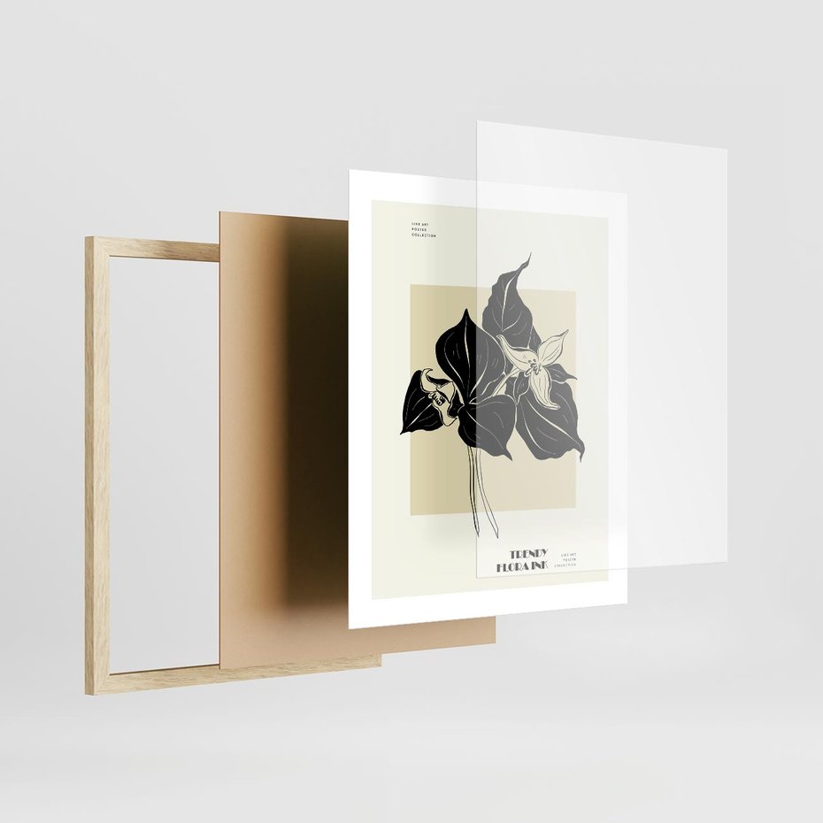 Plakat w ramie 40x50 - Ekspresja w szkicowanych kształtach - kwiaty, typografia - rama drewno