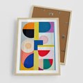Plakat w ramie 50x70 - Harmonia Kolorowych Impulsów - abstrakcyjne geometryczne kształty, olejny obraz - rama drewno