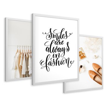 Zestaw obrazy w ramie 40x50 galeria - Moda, fashion, uśmiech, napis - rama biała