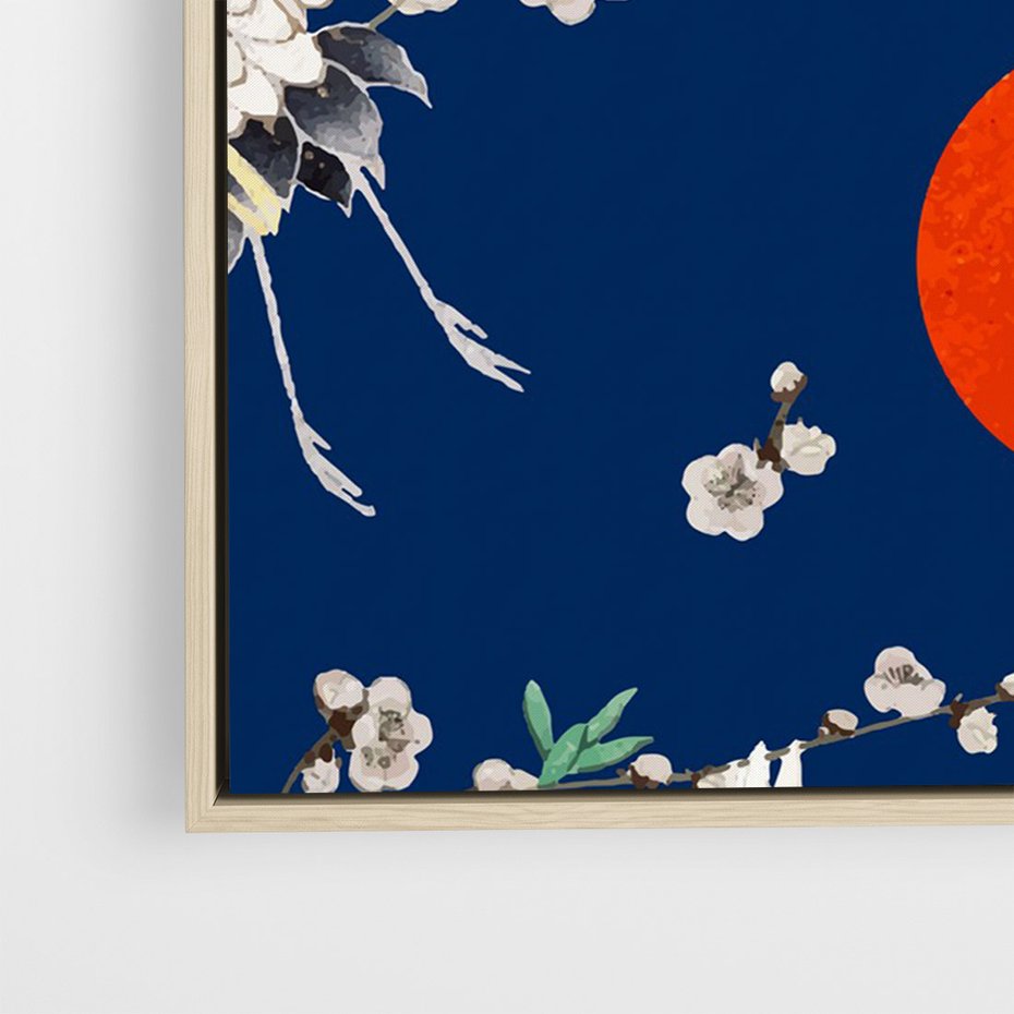 Obraz w ramie 70x100 - Japońskie Żurawie Indygo - sztuka japońska, japonia - rama drewno