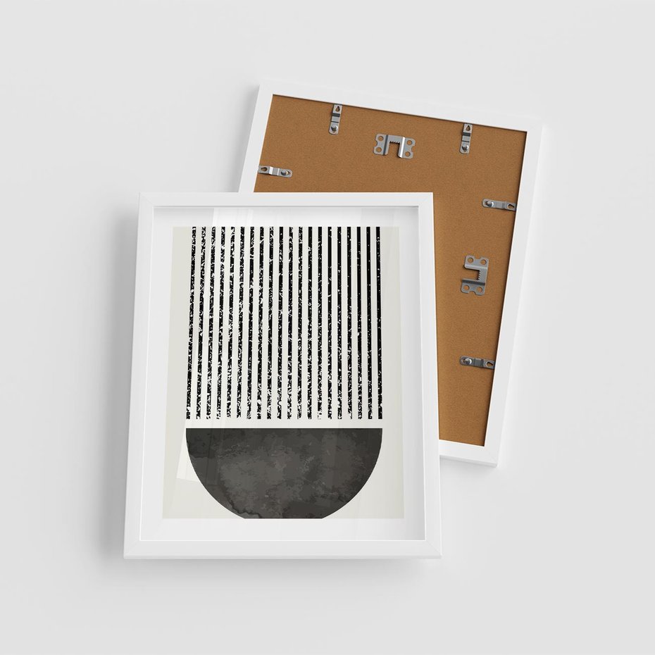 Plakat w ramie 40x50 - Taniec Impulsów - abstrakcyjne czarno białe formy, minimalizm - rama biała