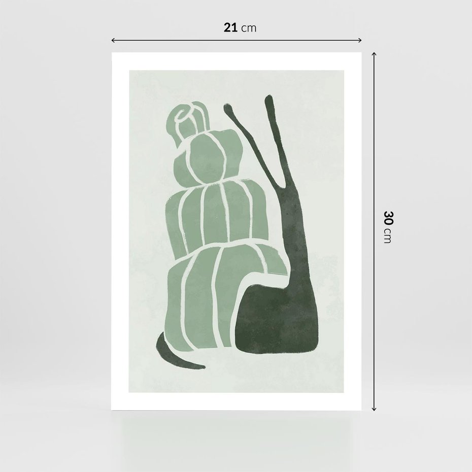 Plakat bez ramy 21x30 - Zielona Równowaga - abstrakcyjny zielony ślimak, skandynawski design