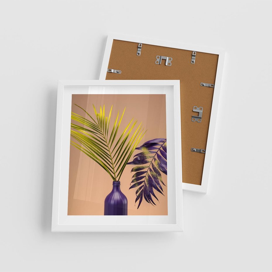 Plakat w ramie 40x50 - Delikatne Piękno - palma, pastele - rama biała