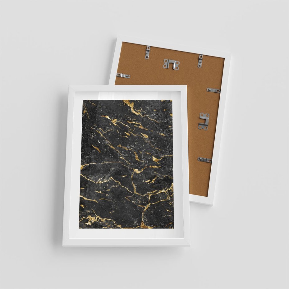 Plakat w ramie 30x40 - Egzotyczny Blask - marmur, złoto - rama biała