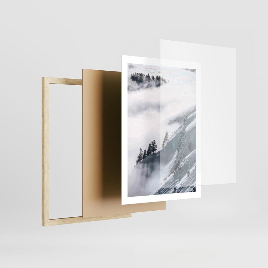 Plakat w ramie 50x70 - Czystość Natury - ośnieżone szczyty górskie, pejzaż - rama drewno