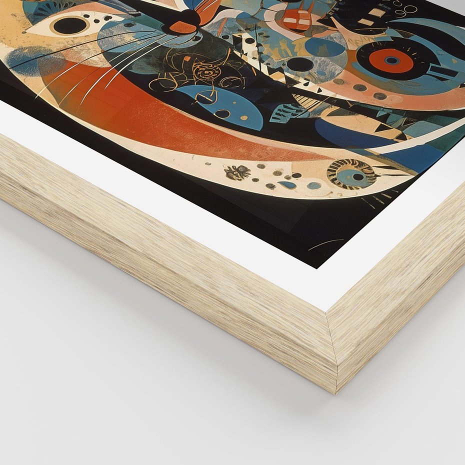 Plakat w ramie 30x40 - Księga Surrealnych Wymiarów - abstrakcyjny obraz olejny, kot - rama drewno