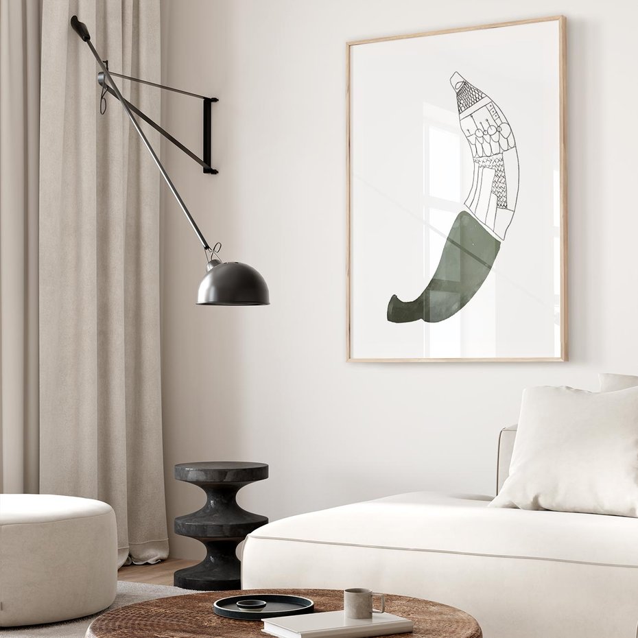 Plakat w ramie 50x70 - Rozkwitające Barwy Akwareli - minimalistyczny plakat, banan - rama drewno