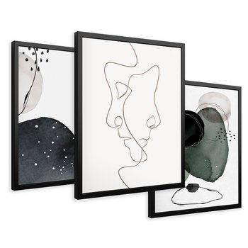 Zestaw obrazy w ramie 40x50 galeria - Line, art, nowoczesny, twarz, akwarela - rama czarna