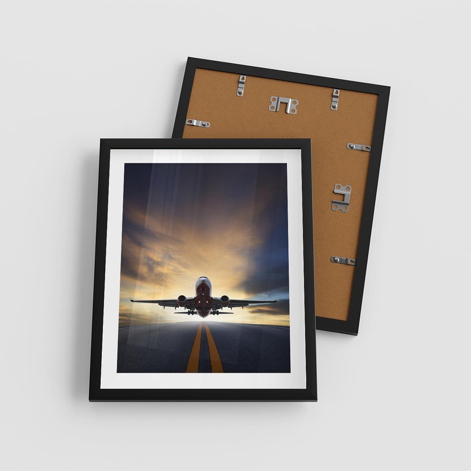 Plakat w ramie 40x50 - Podróż samolotem w pejzaż - samolot, podróż - rama czarna