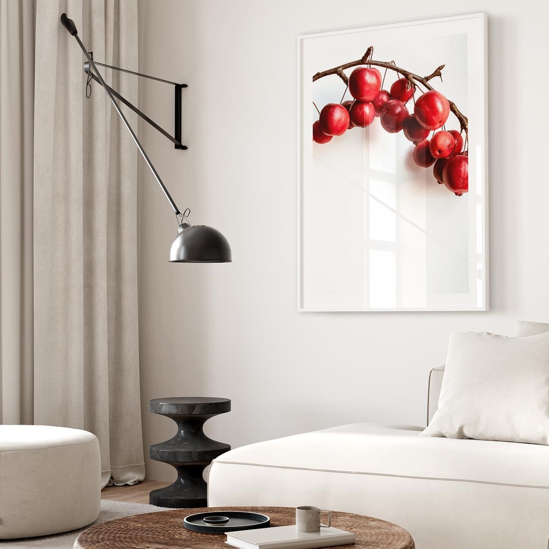 Plakat w ramie 50x70 - Jesienne Owoce - jarzębina, czerwone owoce - rama biała