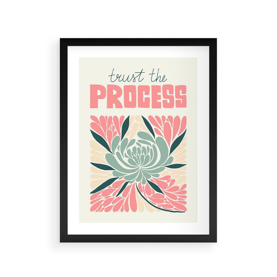 Plakat w ramie 30x40 - Rozbijające Barwy - abstrakcyjny pastelowy kwiat, wyrazista typografia - rama czarna