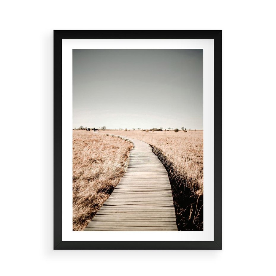 Plakat w ramie 50x70 - Spacer Ścieżką w Suchych Trawach - ścieżka wśród suchych traw - rama czarna