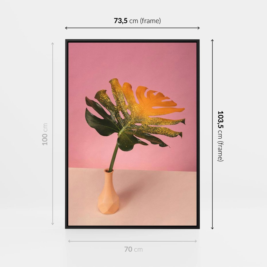 Obraz w ramie 70x100 - Egzotyczna monstera - monstera, liść - rama czarna