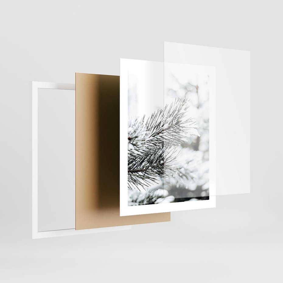 Plakat w ramie 40x50 - Chwila Zimowej Magii - iglasta gałązka, śnieg - rama biała