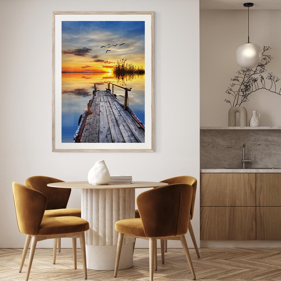 Plakat w ramie 40x50 - Zachód słońca na pomostach - zachód, słońca - rama drewno