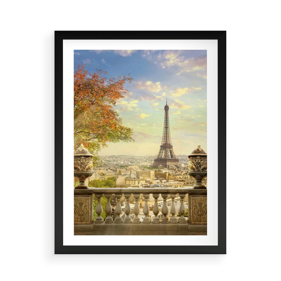 Plakat w ramie 50x70 - Paryż za Wieżą Eiffla - Paryż, Eiffla - rama czarna