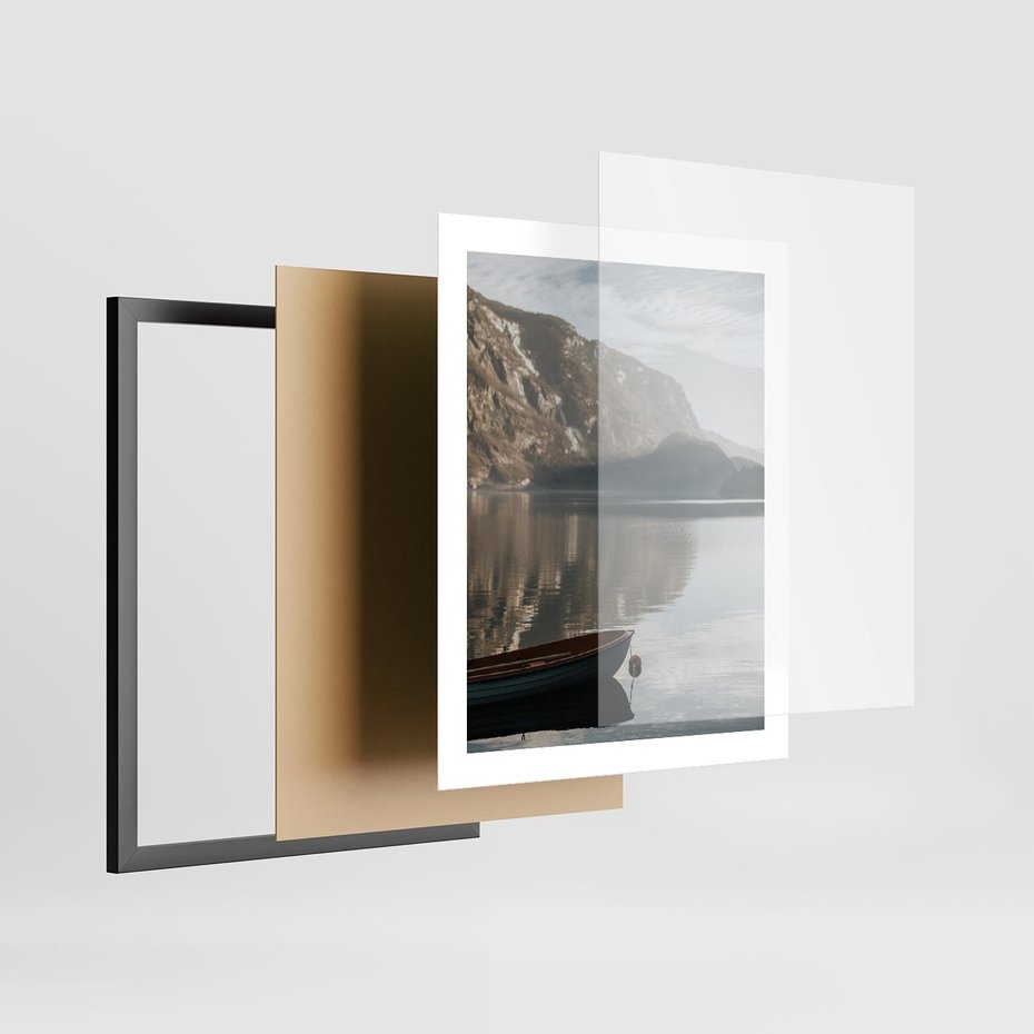 Plakat w ramie 40x50 - Refleksje Natury - morze, łódka - rama czarna