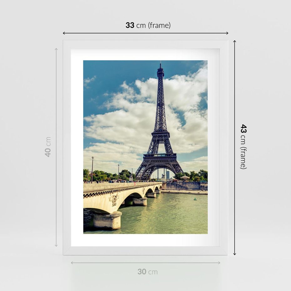 Plakat w ramie 30x40 - Wieża Eiffla - Ikona Paryża - wieża, Eiffla - rama biała