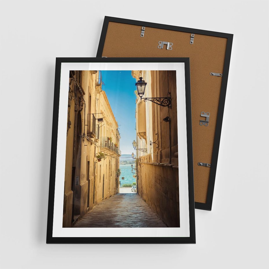Plakat w ramie 50x70 - Perspektywa magicznej uliczki - uliczka, perspektywa - rama czarna