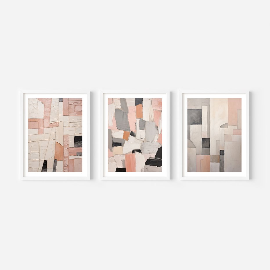 Zestaw obrazy w ramie 50x70 galeria - pastelowa, abstrakcja, olejny - rama biała