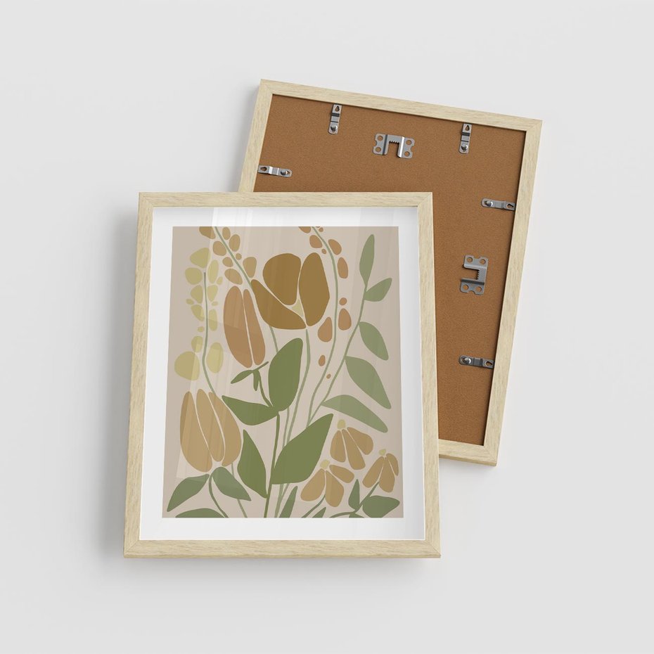 Plakat w ramie 40x50 - Beżowo i Roślinnie - nowoczesny plakat, roślinność - rama drewno