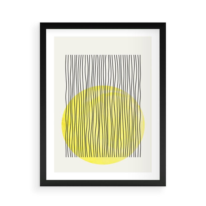 Plakat w ramie 50x70 - Ciepłe Przenikanie - geometria, żółte koło - rama czarna