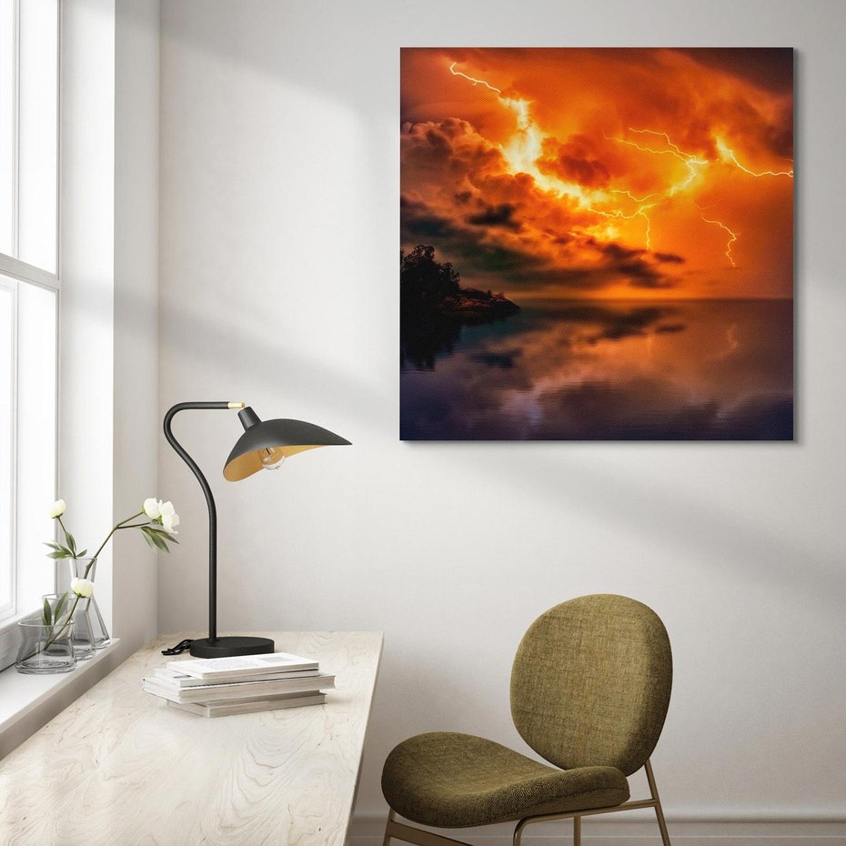 Obraz na płótnie 80x80 - Burza nad morzem z piorunem - burza, piorun