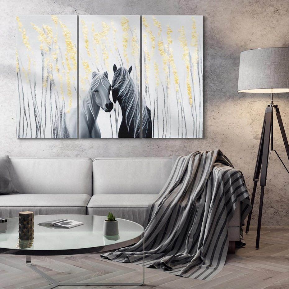 Obraz na płótnie 120x80 - Boho Marzenie - nowoczesna grafika, białe konie