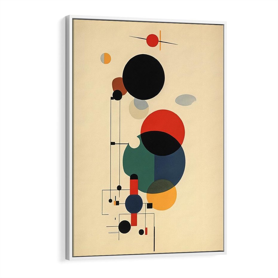 Obraz w ramie 50x70 - Migocące Impresje Odniesień - abstrakcyjna geometryczna kompozycja, koła linie - rama biała