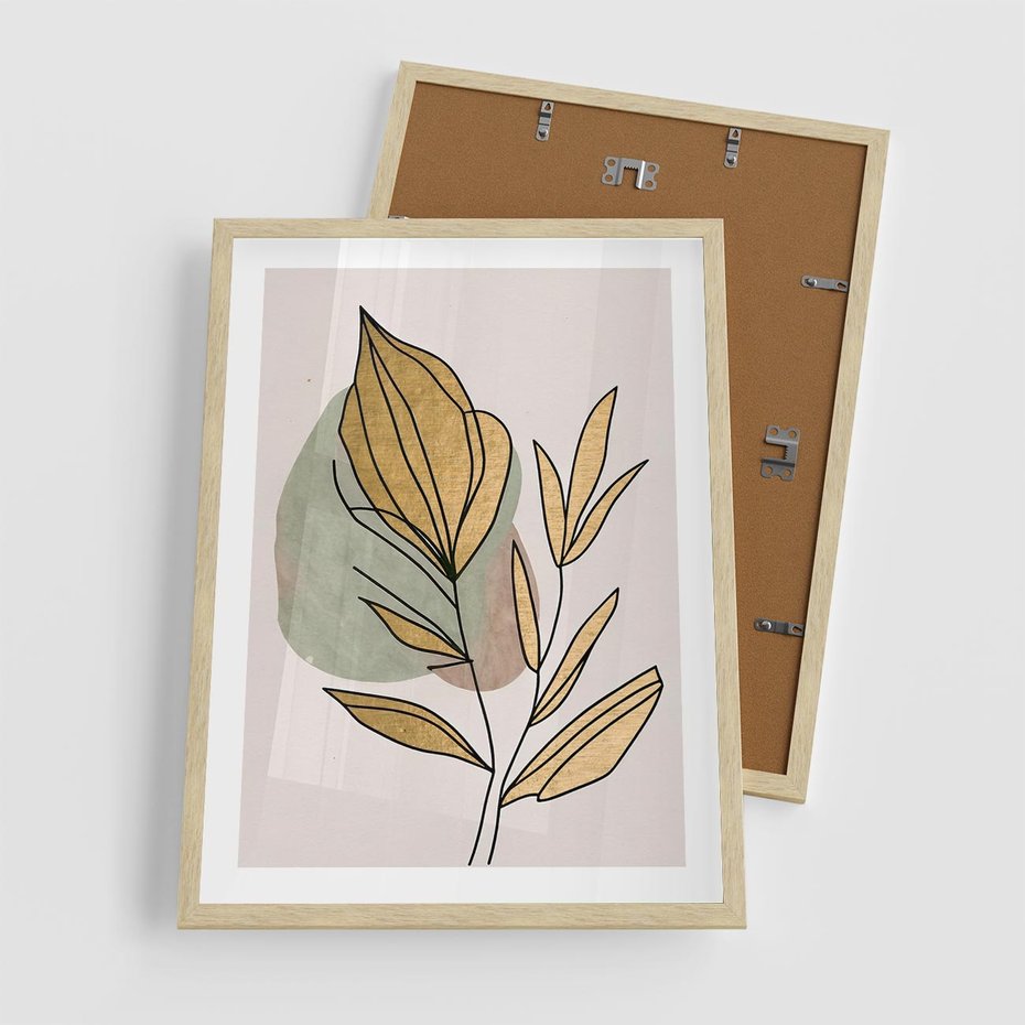 Plakat w ramie 50x70 - Rozkwitające Wnętrza Światła - abstrakcyjny obraz boho, liście - rama drewno