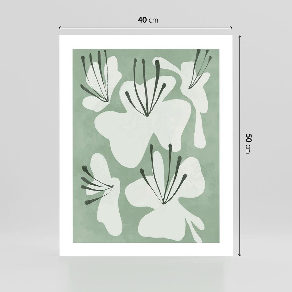 Plakat bez ramy 40x50 - Rozkwitające Ukojenie - zgaszona zieleń, kwiaty