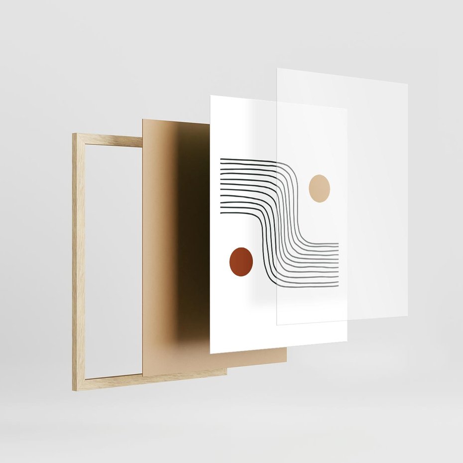Plakat w ramie 50x70 - Kontury Harmonii - nieregularne linie, koła - rama drewno