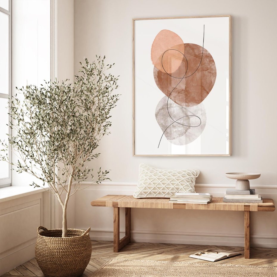 Plakat w ramie 30x40 - Brązowe Akwarelowe Zawirowania - abstrakcja, brązowe akwarelowe plamy - rama drewno