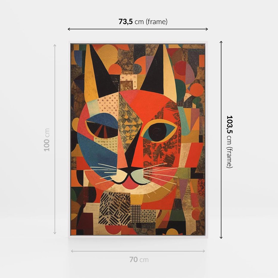 Obraz w ramie 70x100 - Impresje Nieznanych Odniesień - abstrakcyjny obraz olejny, kot - rama biała