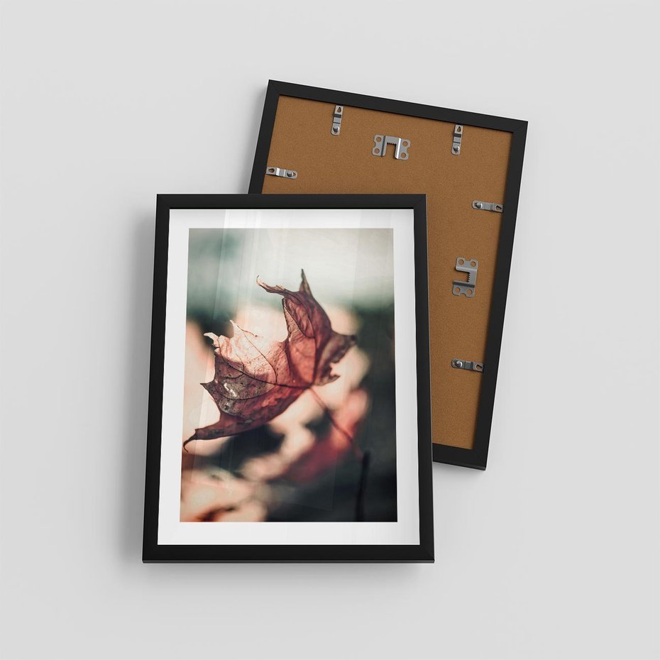 Plakat w ramie 30x40 - Liść w Jesieni - jesienny liść, czerwony - rama czarna
