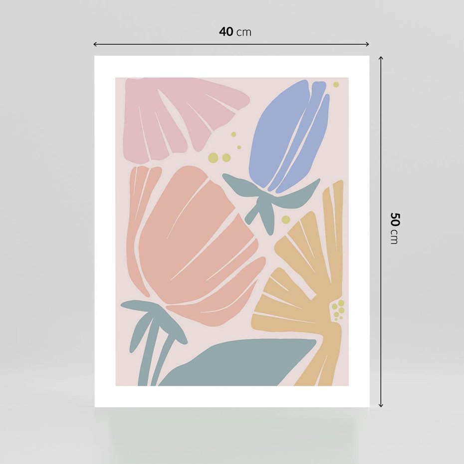 Plakat bez ramy 40x50 - Rozkwitające Harmonie Natury - pastelowe kwiaty, na beżowym tle