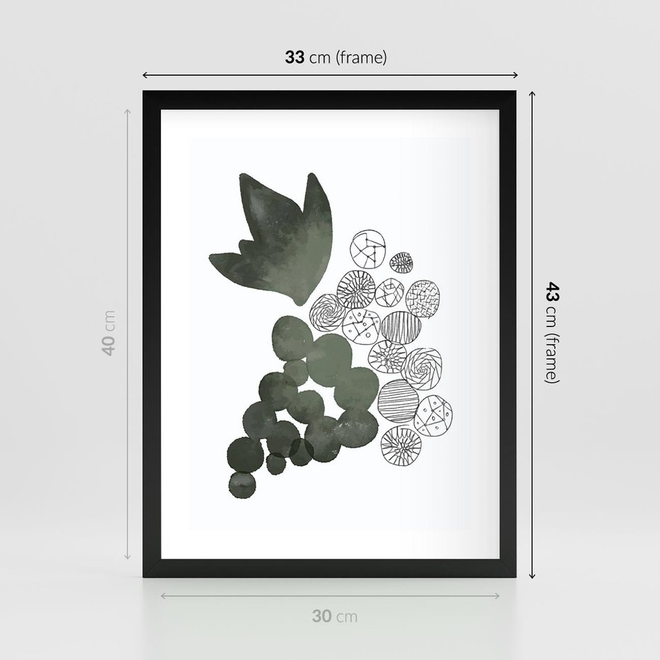 Plakat w ramie 30x40 - Grono Abstrakcji - minimalistyczny plakat, winogrona - rama czarna