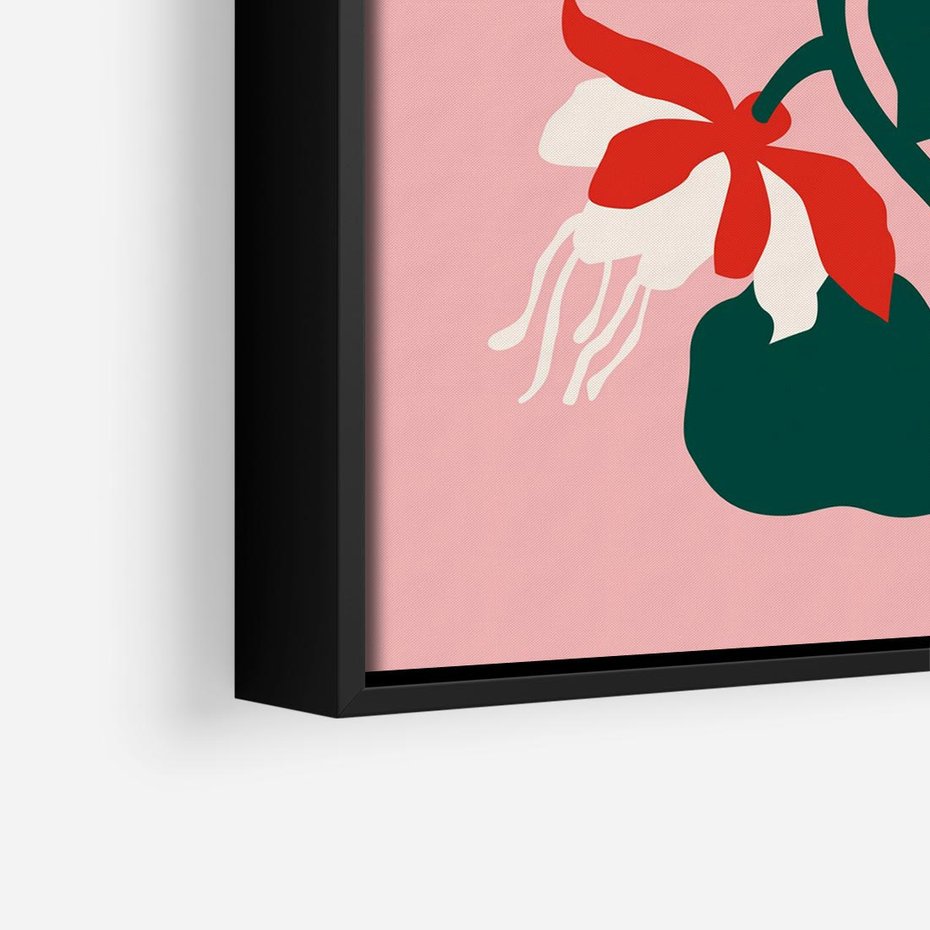 Obraz w ramie 50x50 - Migotliwa Kreatywność - abstrakcyjne kwiaty, różowe tło - rama czarna