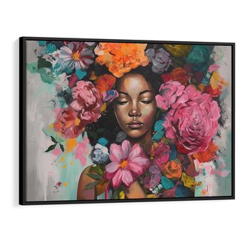 Obraz w ramie 70x50 - Z Głową w Kwiatach - obraz olejny, sztuka nowoczesna - rama czarna