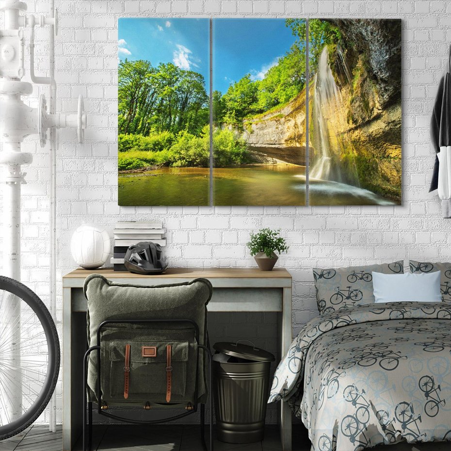 Obraz na płótnie 120x80 - Wodospad: Skały w ruchu - wodospad, las