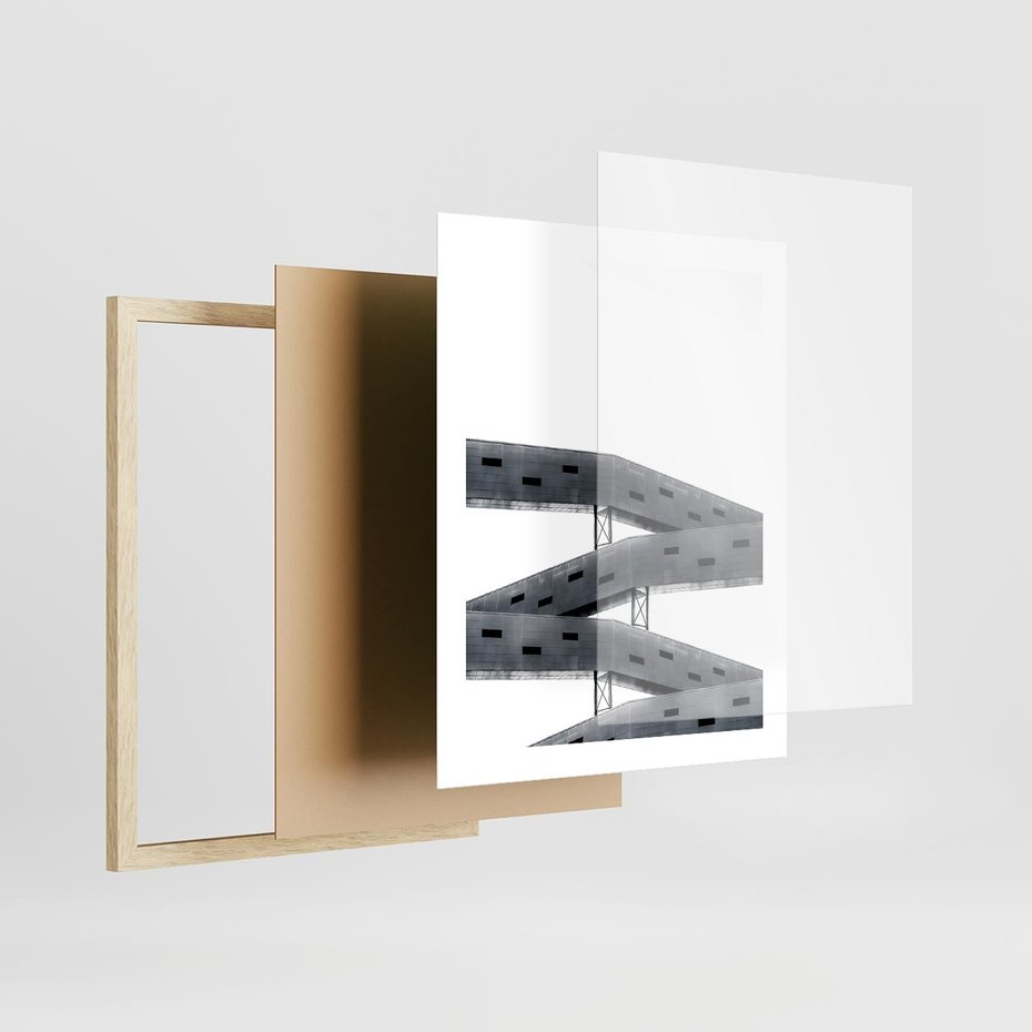 Plakat w ramie 40x50 - Monochromatyczna Sztuka Nowoczesnych Budynków - architektura, nowoczesne formy - rama drewno