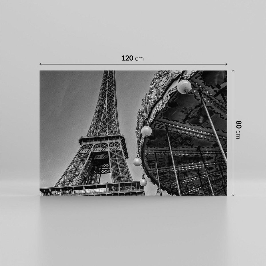 Obraz na płótnie 120x80 - Zabawa w Paryżu - czarno białe zdjecie, wieża eiffla