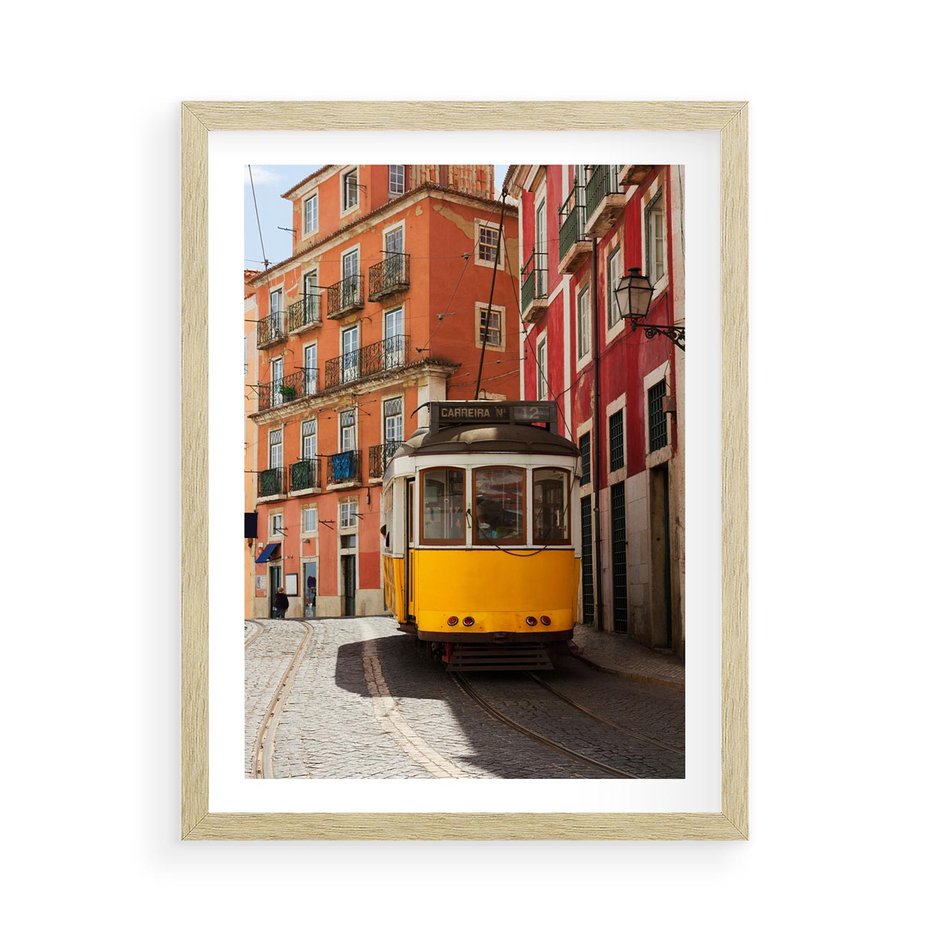 Plakat w ramie 50x70 - Urok tramwaju w Lizbonie - Lizbona, tramwaj - rama drewno