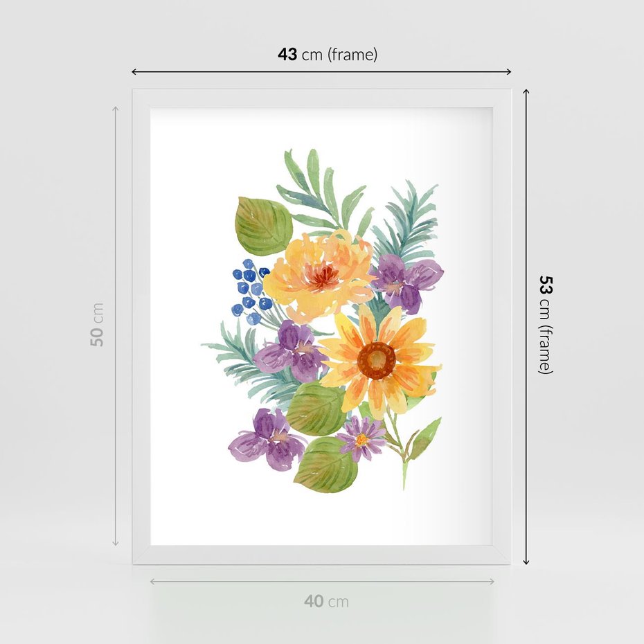 Plakat w ramie 40x50 - Kwiatowe Inspiracje - akwarelowe polne kwiaty, minimalistyczny plakat - rama biała