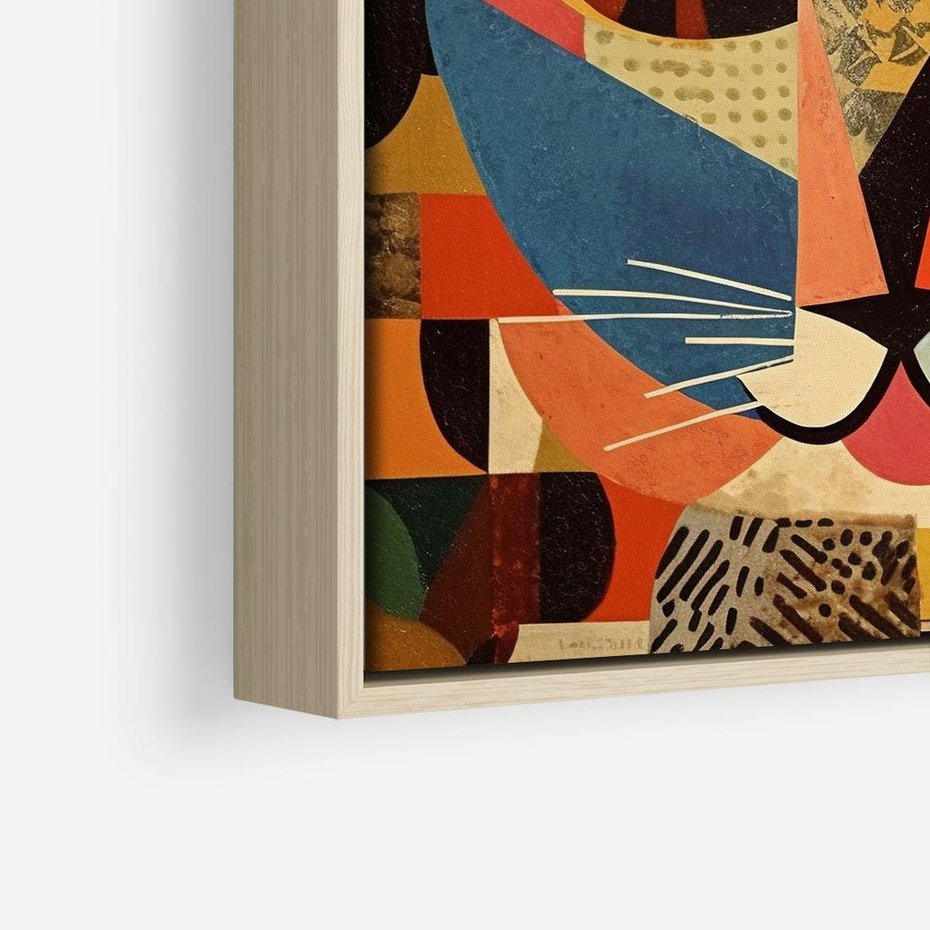 Obraz w ramie 50x50 - Impresje Nieznanych Odniesień - abstrakcyjny obraz olejny, kot - rama drewno