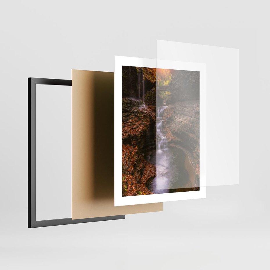 Plakat w ramie 40x50 - Barwna Harmonia - strumień, las - rama czarna